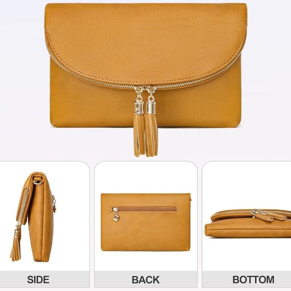 Womens Envelop Clutch Purse Multi Compartments, 6 Card Slot Inside, Crossbody Ba - Picture 3 of 7